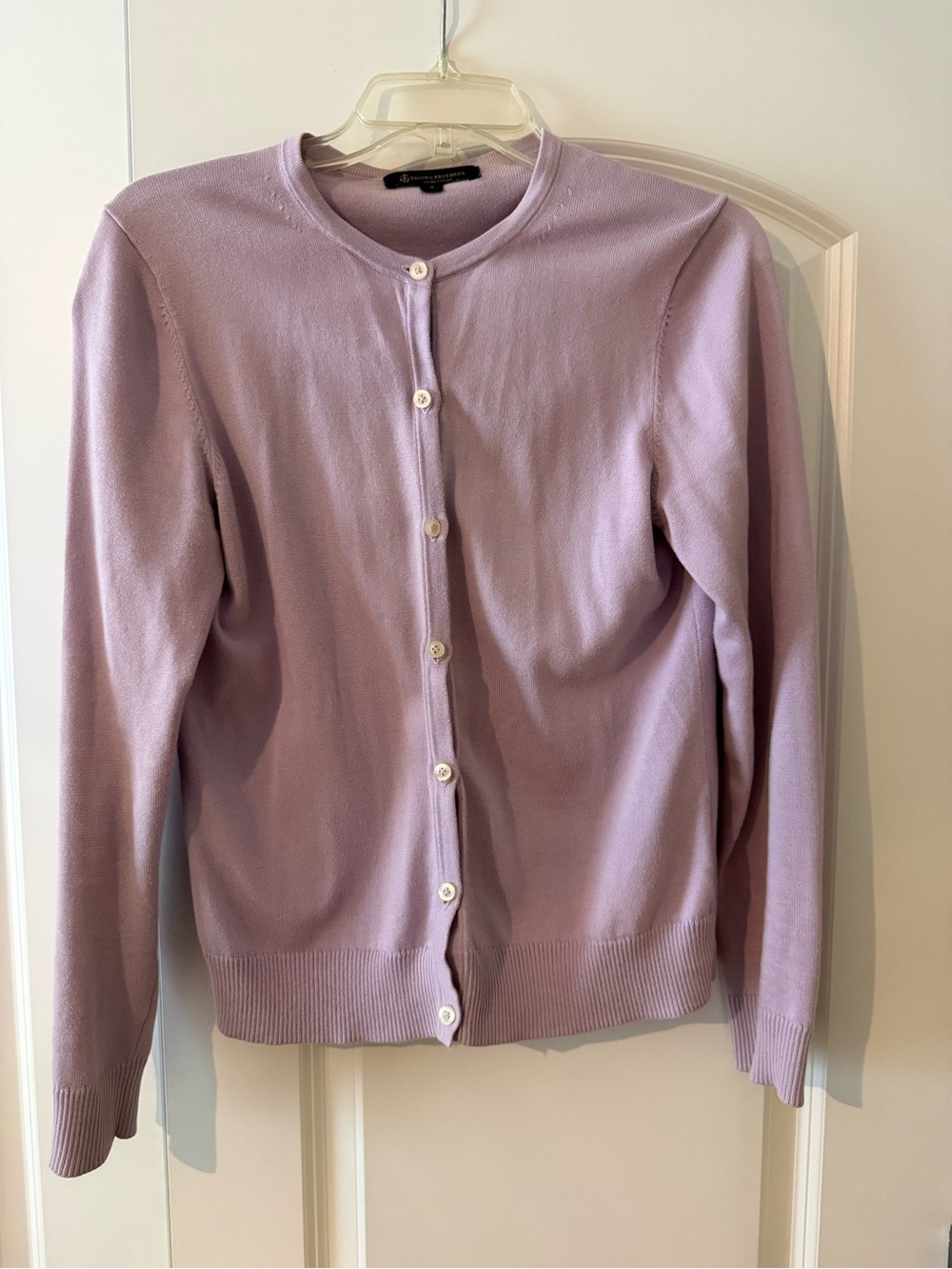 Brooks Brothers Supima Cotton Lavender Crewneck Button-Front Cardigan Sweater